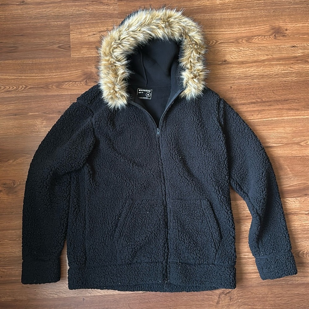 Express Men Removable Faux Fur Hooded Jacket - Large